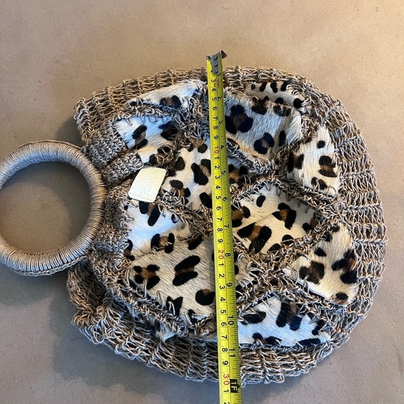 Revue Crochet Leopard Hair Print Ring Double Handle Summer Spring Beach Bag - Picture 6 of 6